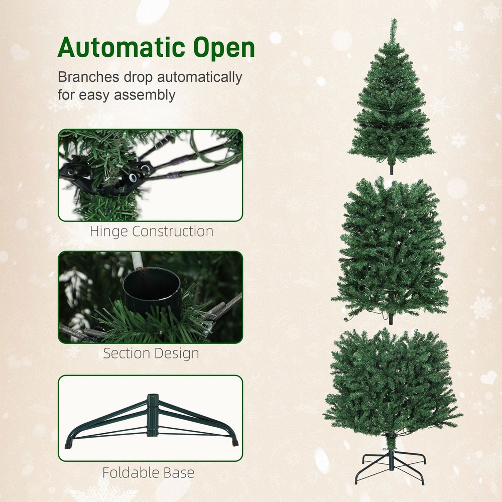 HOMCOM 7ft Christmas Tree with Synchronized LEDs, Hinged Slim Fir