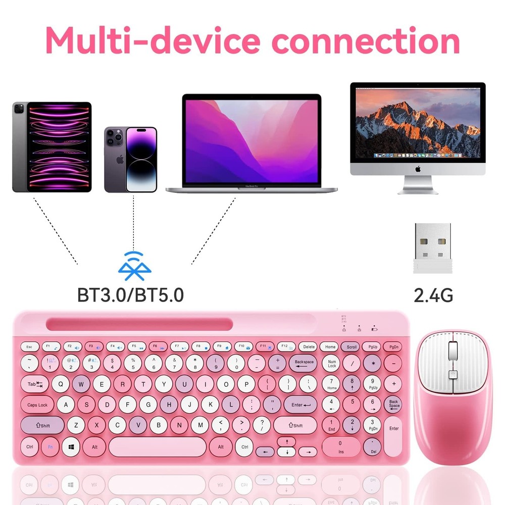 Bluetooth Keyboard and Mouse Wireless, Multi-Device Rechargeable Keyboard and...