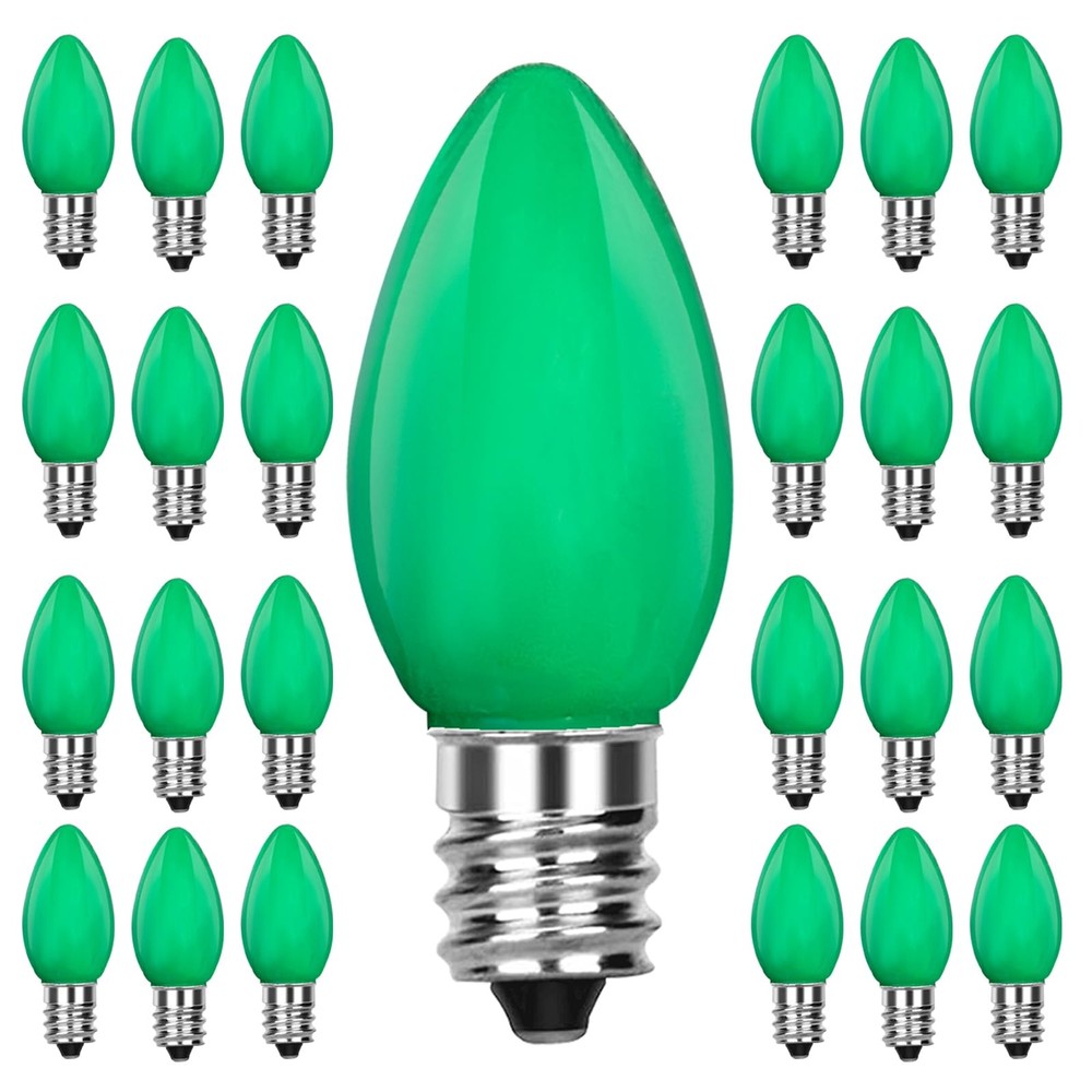 25PK C7 LED Green Replacement Light Bulbs, Classic 25 Pack,