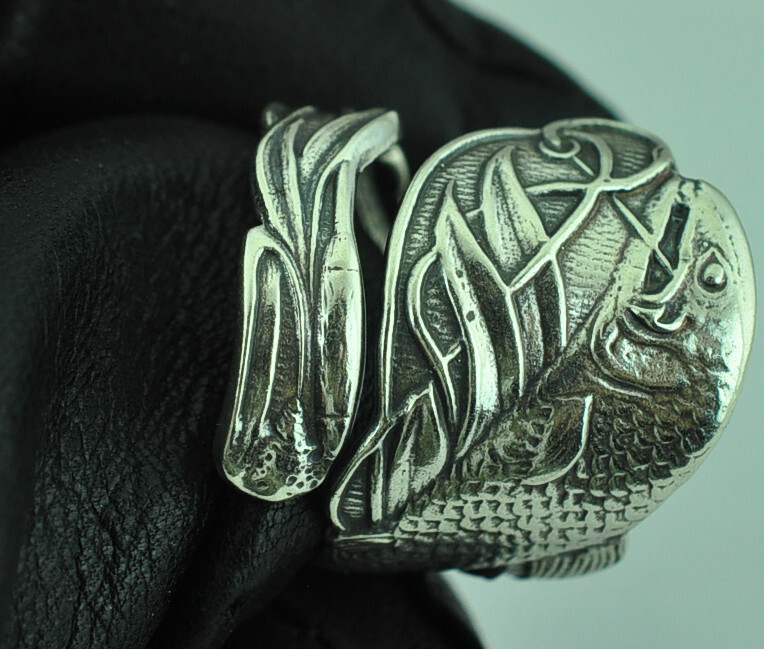 Solid 925 Sterling Silver Large Fish Adjustable Spoon Ring