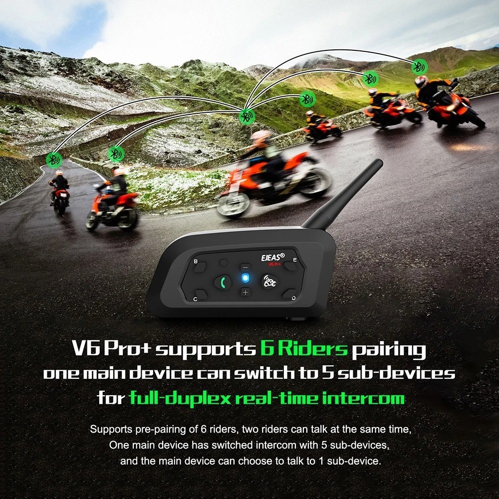 EJEAS V6 Pro Motorcycle Intercom Headset + EUC Handlebar Remote Control 1 Set
