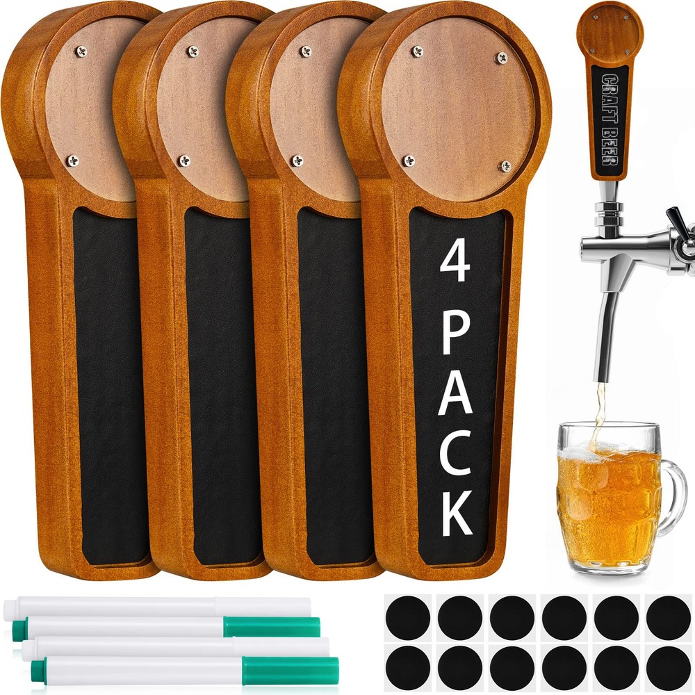 4 Pcs Wooden Chalkboard Beer Tap Handle for Kegerator with Changeable Logo an...