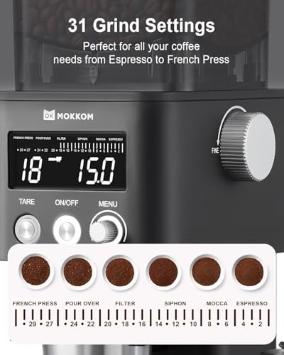 MOKKOM Coffee Grinder with Removable Coffee Scale via Bluetooth Connectivity