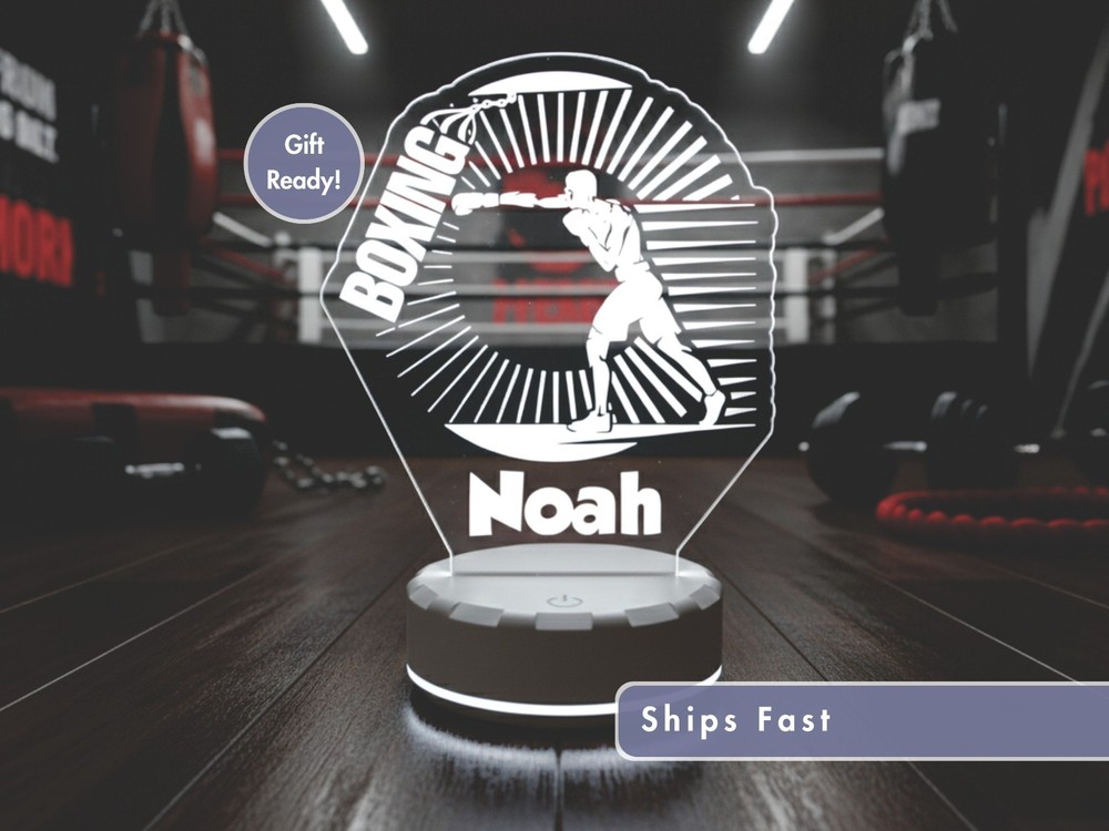 Personalized Boxing Night Light - Custom LED Lamp Gift for Fighter Training