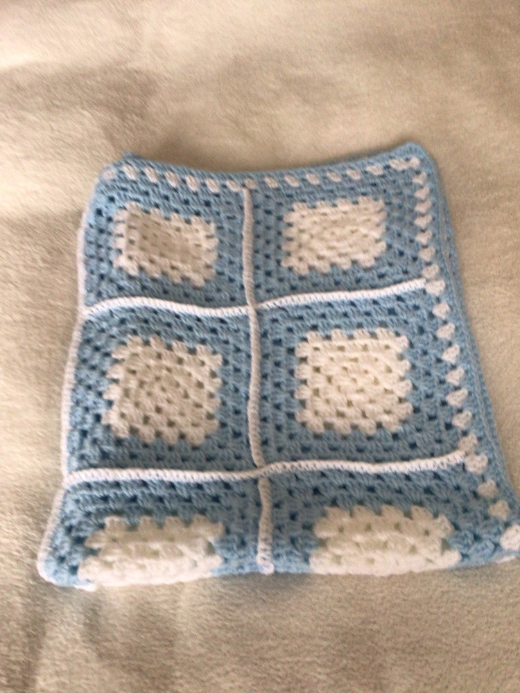 Crocheted Granny Square Baby Boy Cot Blanket
