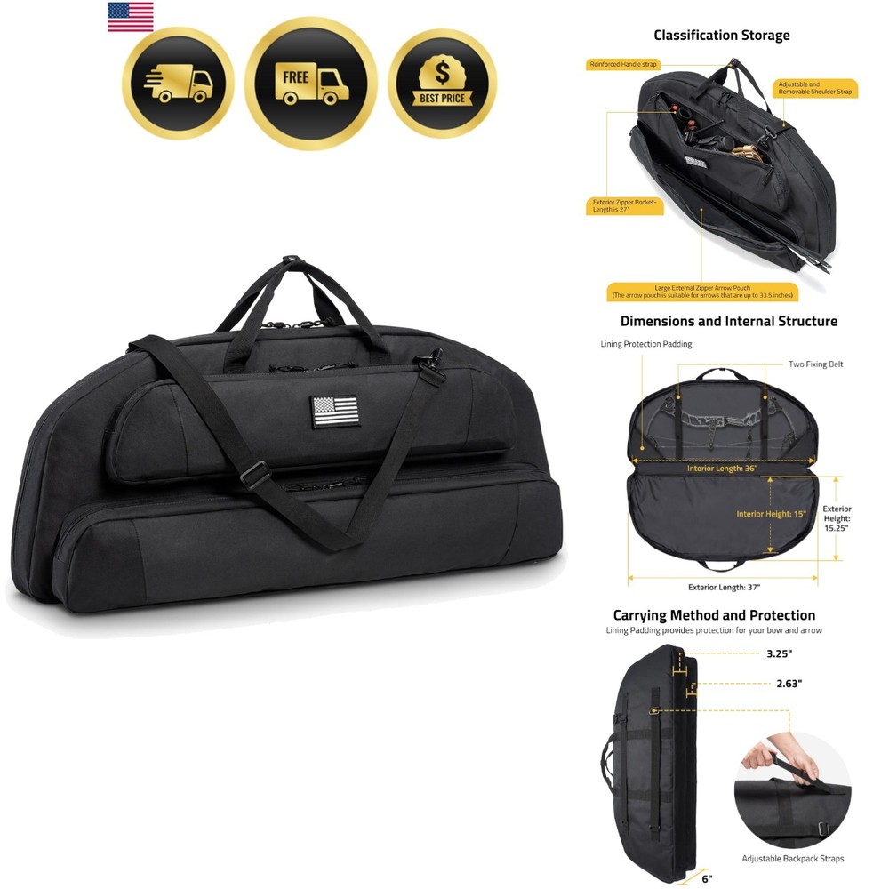 Archery Bow Case Soft Compact Arrow Bag With Backpack Strap 37 Inches