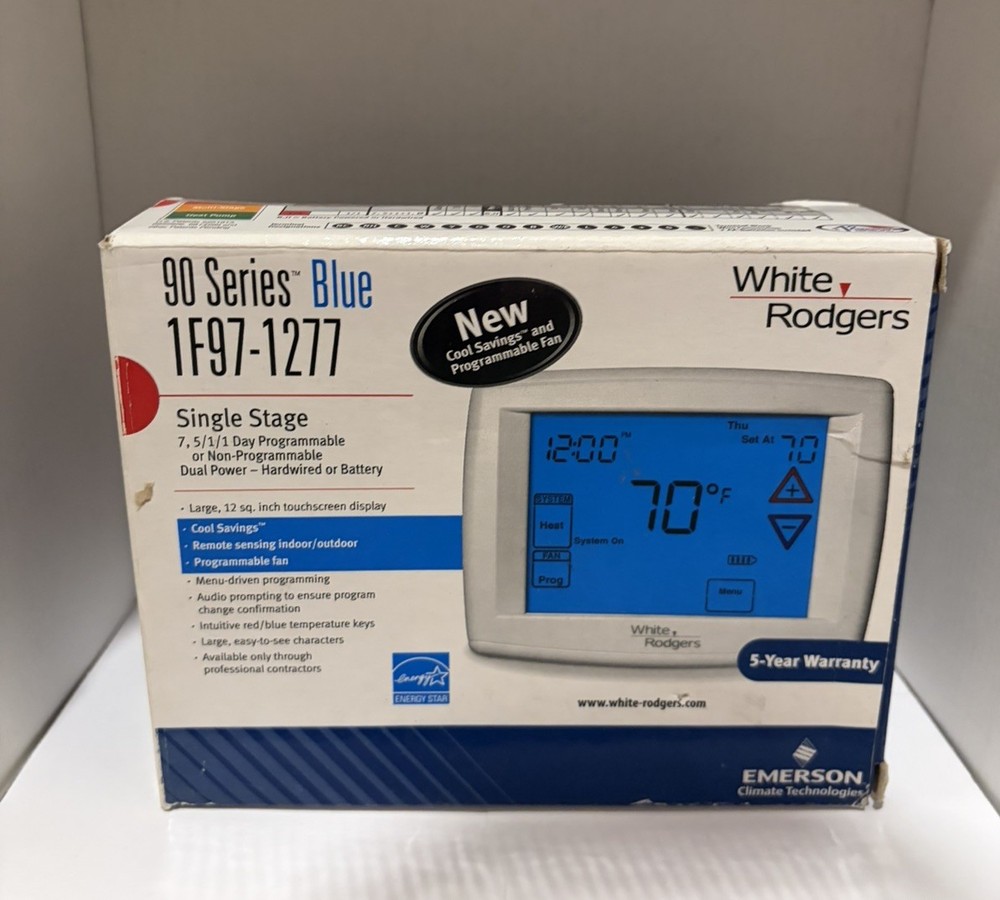 White Rodgers Emerson 1F97-1277 Big Blue Single Programmable Thermostat