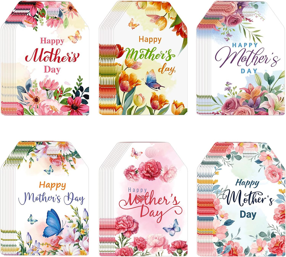 Mother's Day Gift Tags - 60 Pack Blooming Flower Labels with String