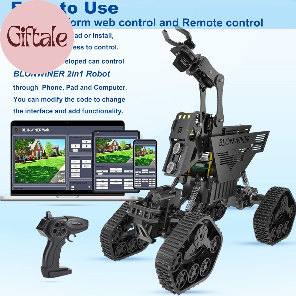Robot Car Kit, 2 in 1 Smart Robotics Arm Building Toy for Raspberry Pi Python Co