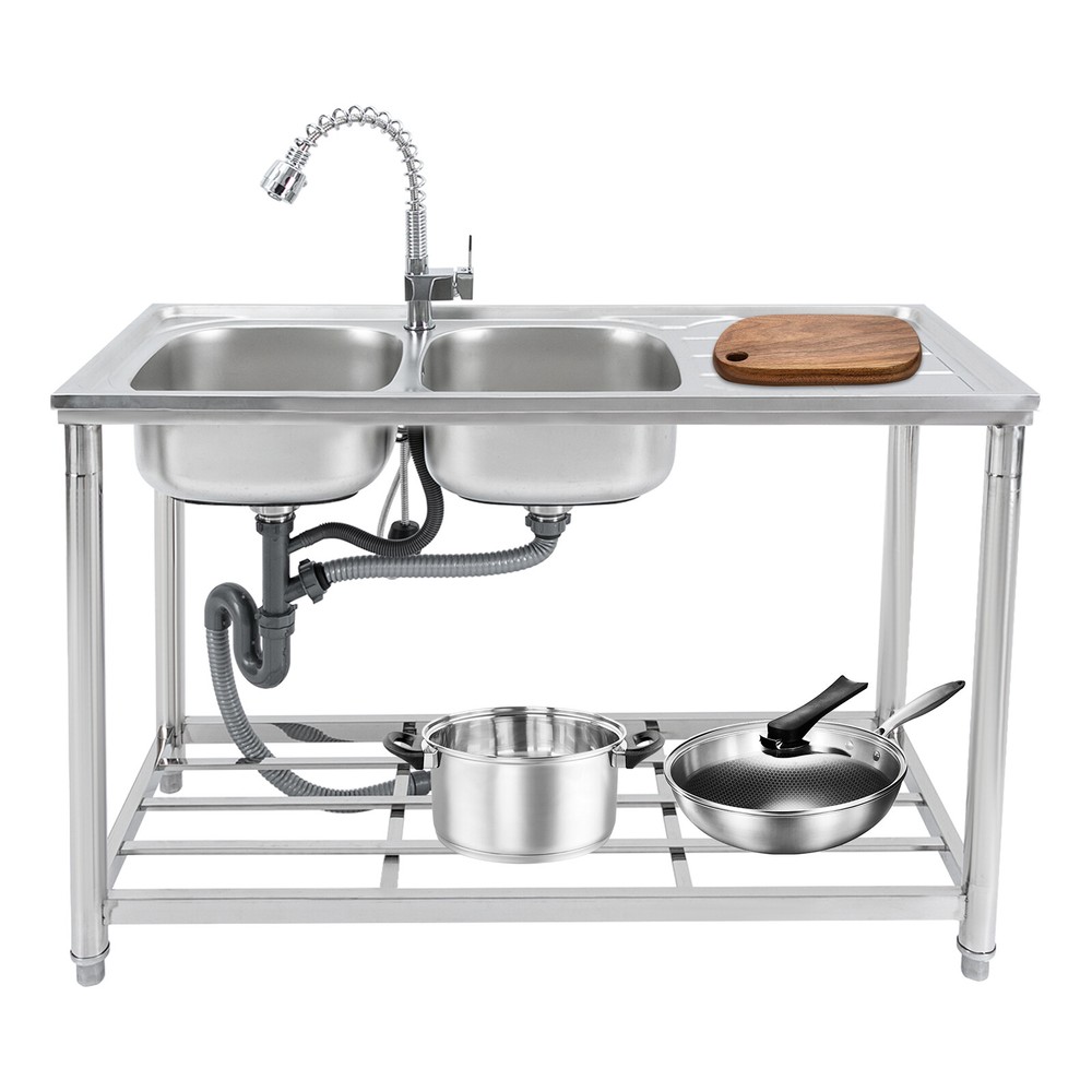 Commercial Utility Prep Sink 2Compartment Stainless Steel KitchenPrep Work Table