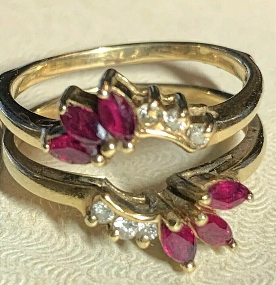 Enhancer Wrap 2.18Ct Created Red Ruby Wedding Band Ring 14K Yellow Gold Finish