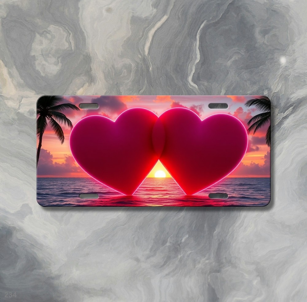 Romantic Double Hearts Design Your Name License Plate Personalized Front Plate