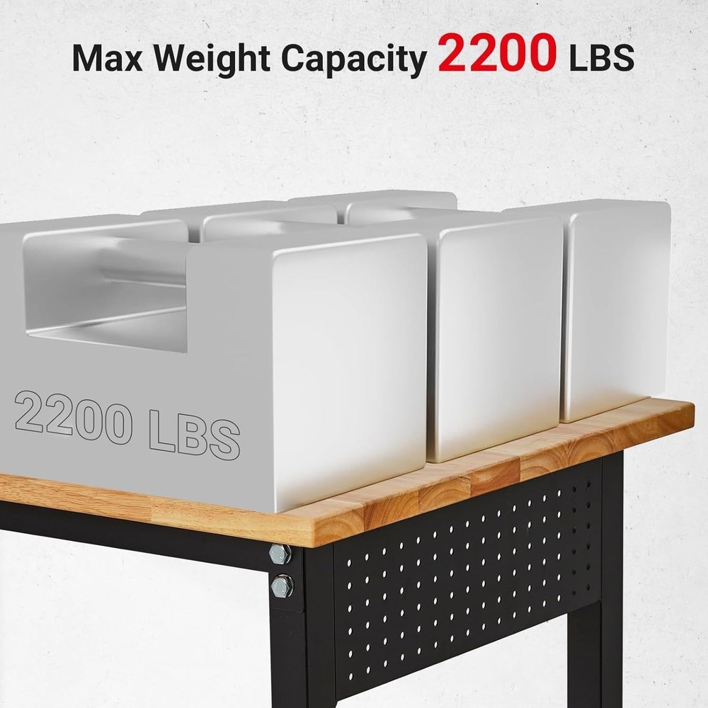 48"x24'' Adjustable Workbench 2000 Lbs Capacity Rubber Wood Workstation