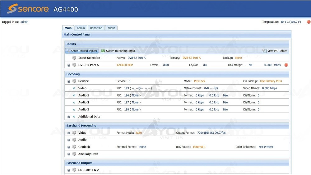 Sencore openGear AG4400 Receiver Decoder SD 4:2:0 H.264 MPEG DVB-S S2 Audio