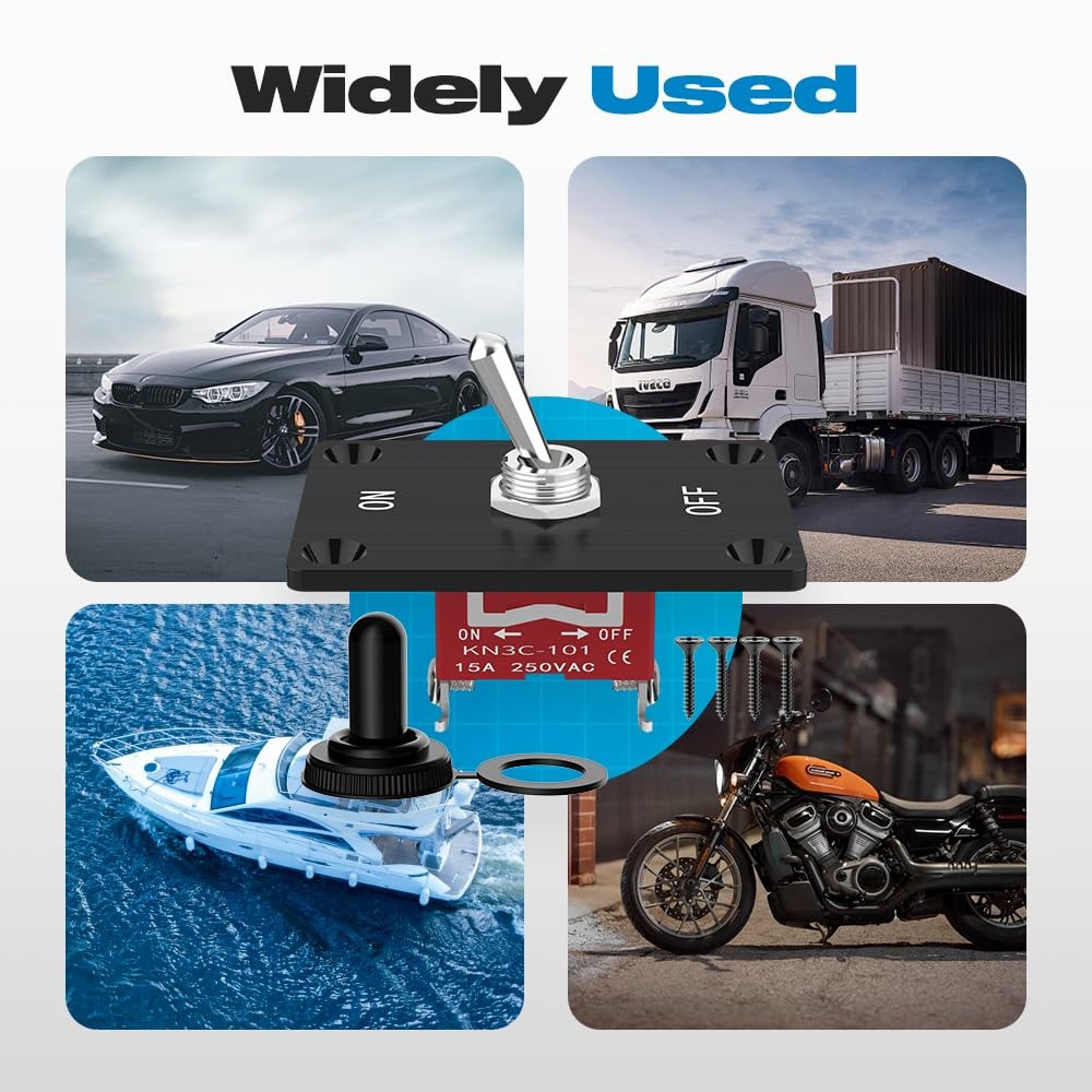 Toggle Switch, 12V 30A Heavy Duty ON/Off 2Pin SPST Waterproof Toggle Switch w...