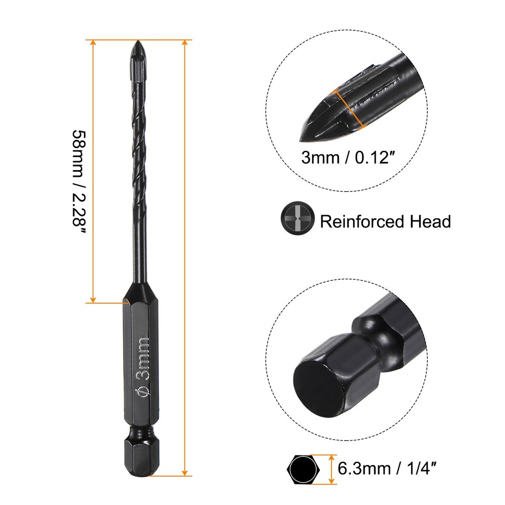 15pcs Masonry Drill Bit 3mm Concrete Drill Bit Hex Shank