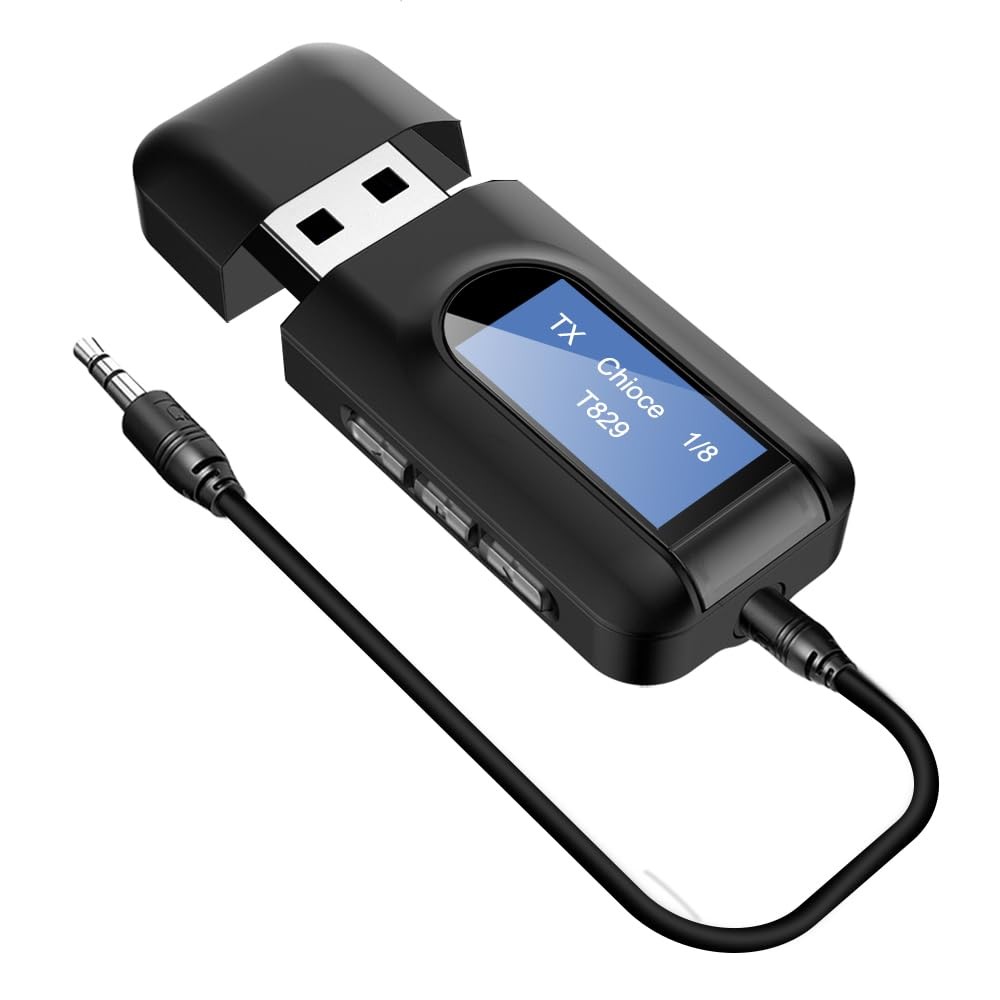 USB Bluetooth 5.0 Transmitter Receiver, Wireless Audio Adapter w/Screen &Micr...