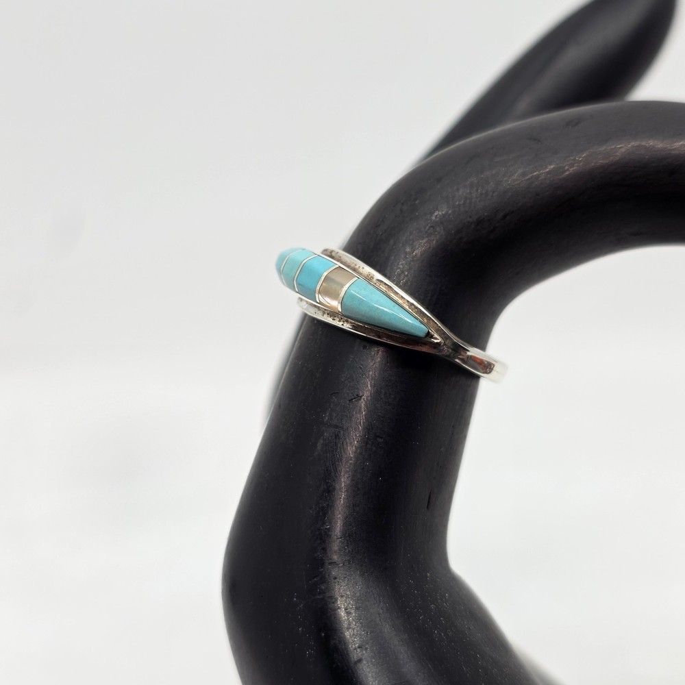 CEH Signed Native American Sterling Silver Assorted Turquoise Shell Ring Sz 6.5