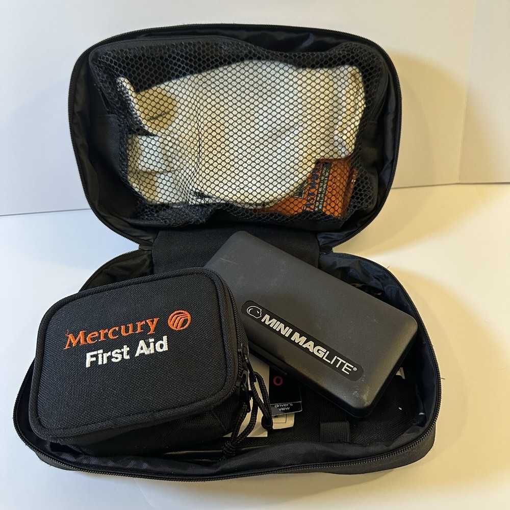 Mercury 2000 Sable First Aid Kit with Emergency Flashlight Black Canvas Case OEM