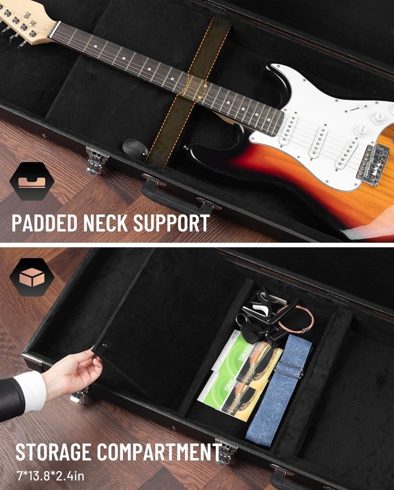 Electric Guitar Hard Shell Case - Portable Square Hardshell for Standard Elec...