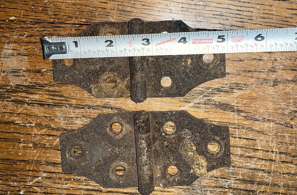 2 Matching Antique Metal Hinges Rusty Unique