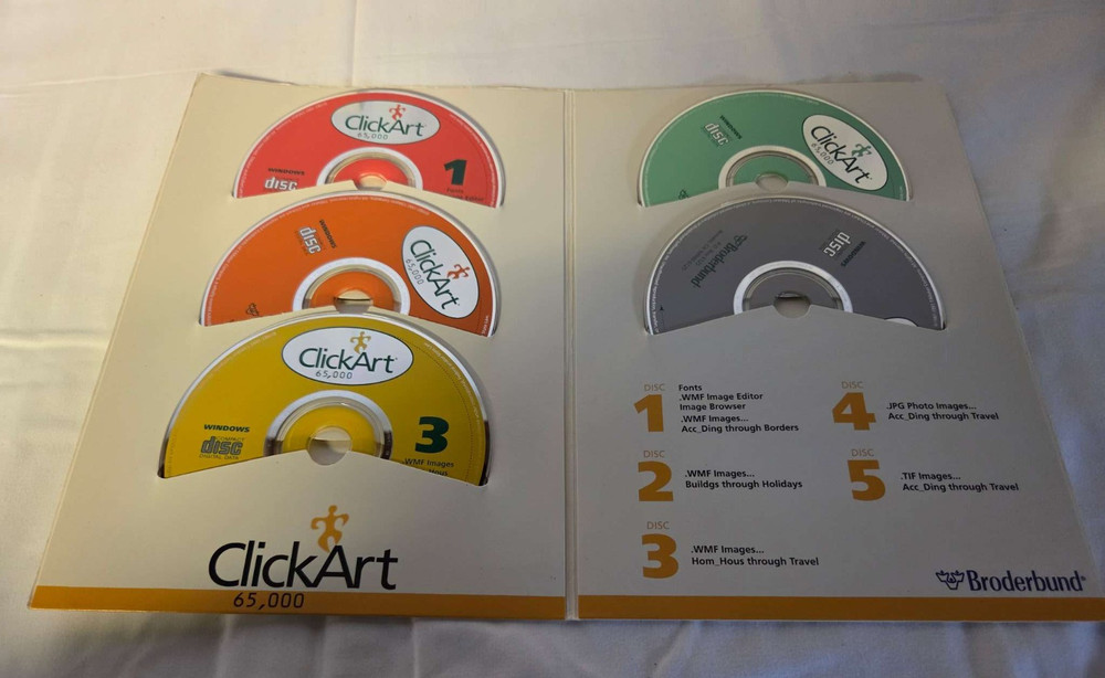 Broderbund Click Art 65,000 Program Manual and CDs For Windows 95