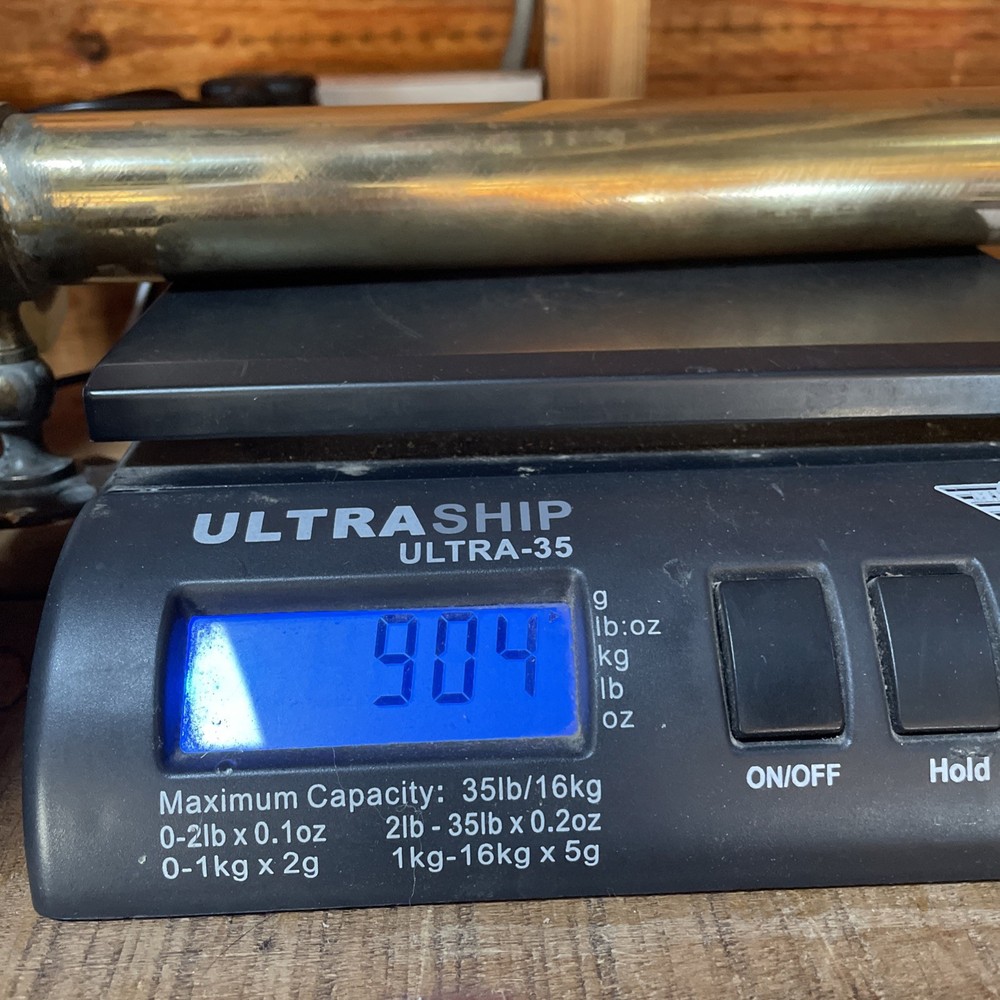 large vintage brass pull door handle. Solid. Reclaimed English.