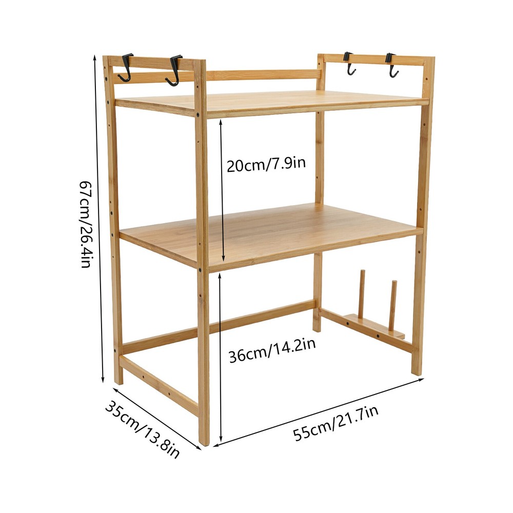 2-Tier Bamboo Kitchen Storage Rack with Adjustable Height for Organization