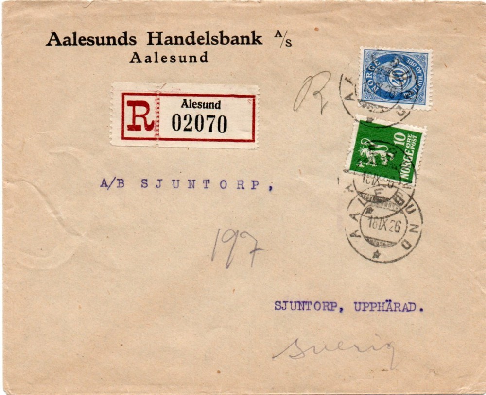 NORWAY: Registered cover Ålesund 1926.