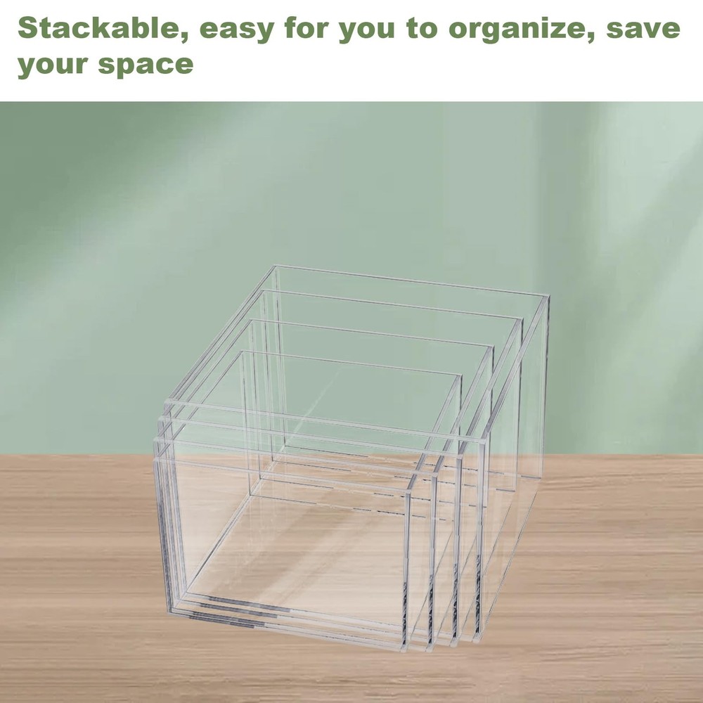 6 Pcs Acrylic Display Risers, Clear Cube Boxes, 6 Sizes, 5 Sided with Hollow ...