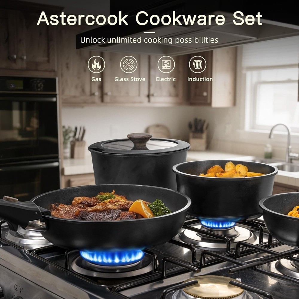 21-Piece Non-Stick Ceramic Cookware Set with Removable Handle - Induction Ready