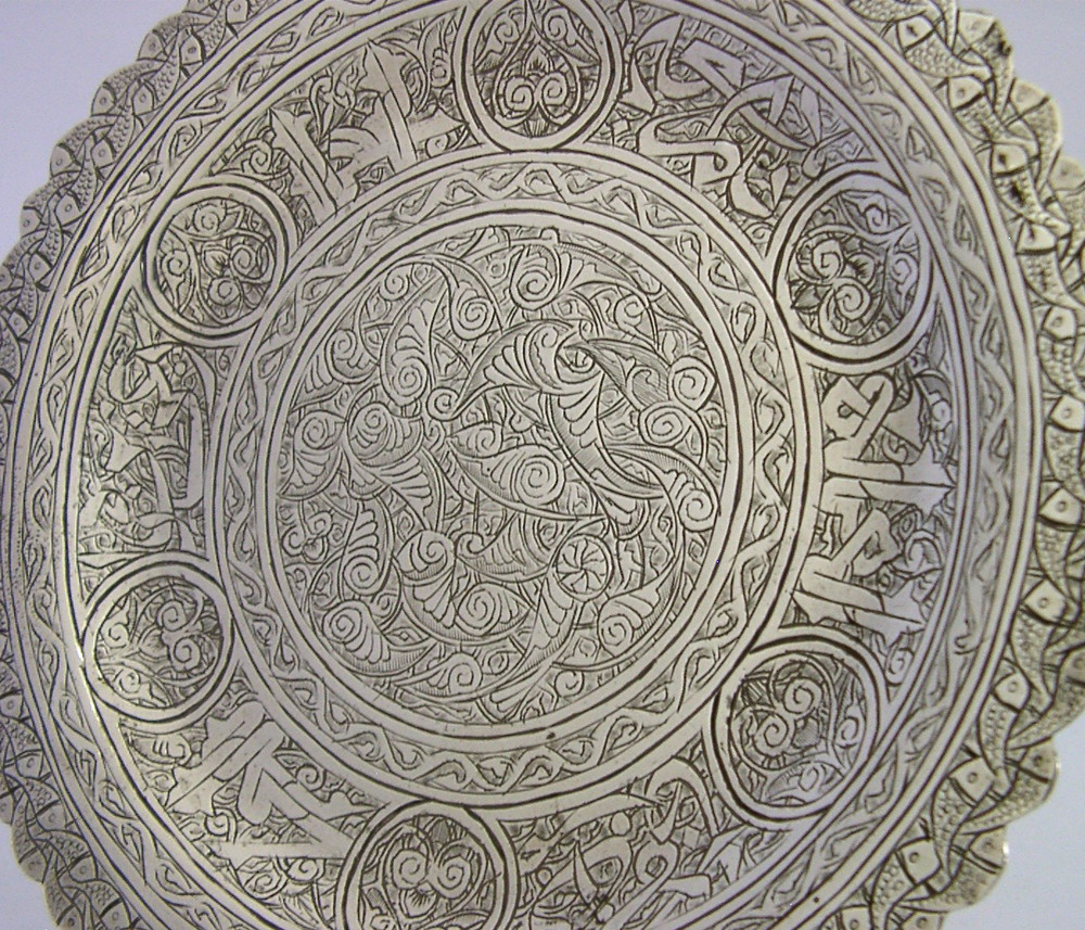 PRETTY 123g EGYPTIAN 900 SOLID SILVER DISH PLATE TRAY c1940s EASTERN ANTIQUE