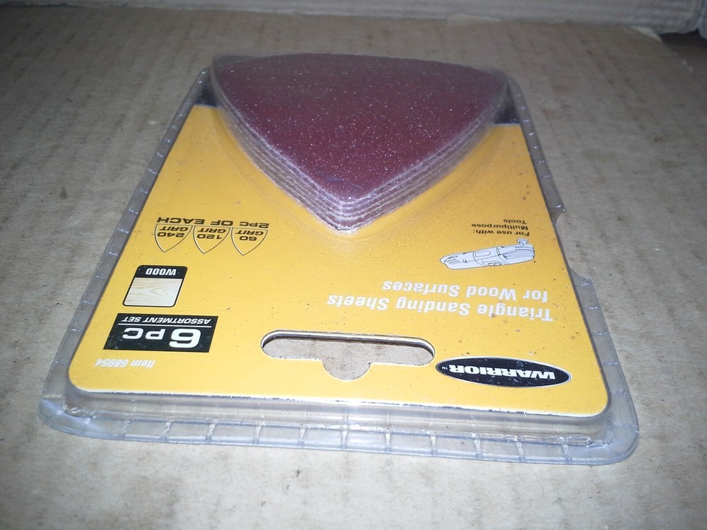 Warrior #68954 6PC Assortment Set Triangle Sanding Sheets 60,120,240 Grit, NOS