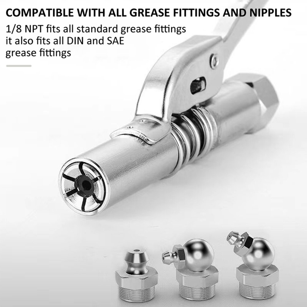 1/8" NPT 10000PSI Grease Gun Coupler Quick Release Locking Grease Nozzle x2