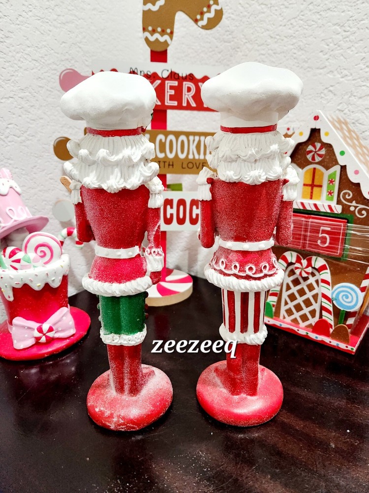 2 Christmas Gignerbread JOY Nutcrackers Red Figurines Statue 10.75"