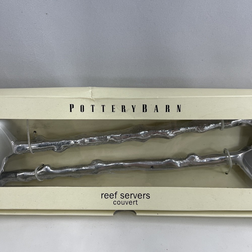 Pottery Barn Reef Servers Silver Tone 2 Piece Serving Set Fork Spoon New In Box