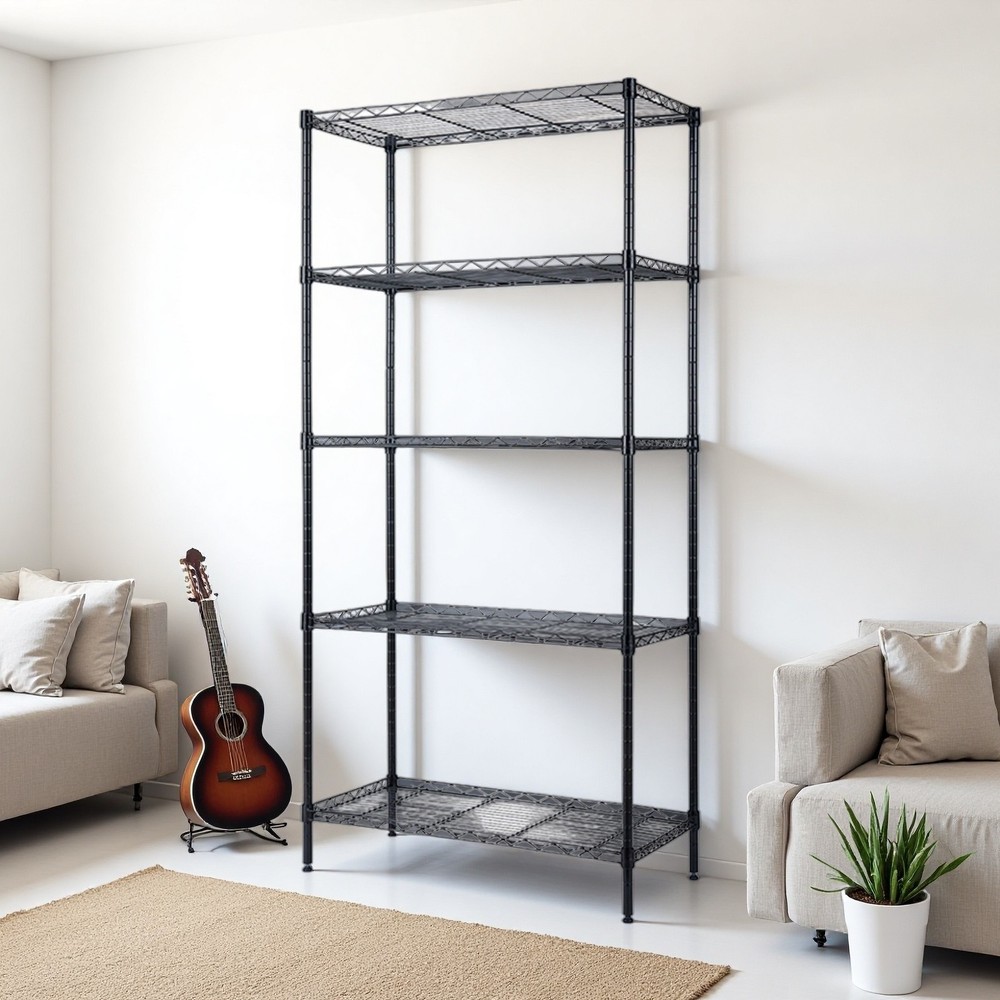 5-Tier Wire Shelving Unit - Adjustable, Black & Modular Kitchen Storage Rack