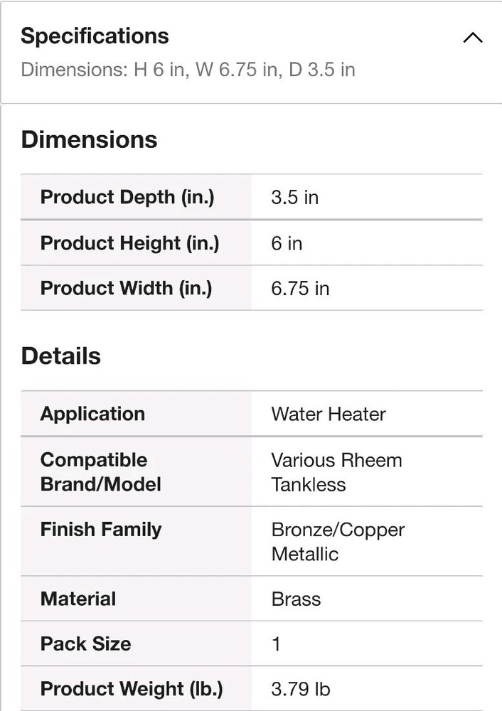 Rheem Brass Service Valves for Tankless Water Heaters OPEN BOX