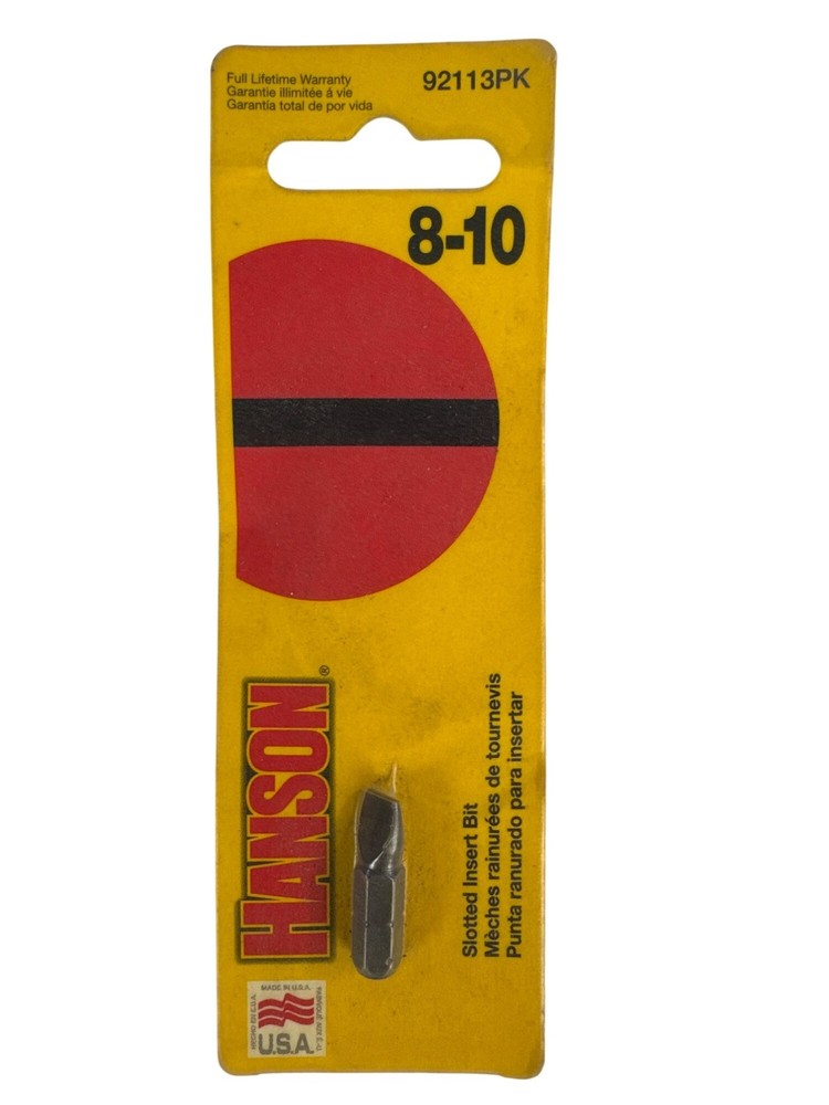 Hanson Slotted Insert Bit 8-10 USA-Made Durable Tool