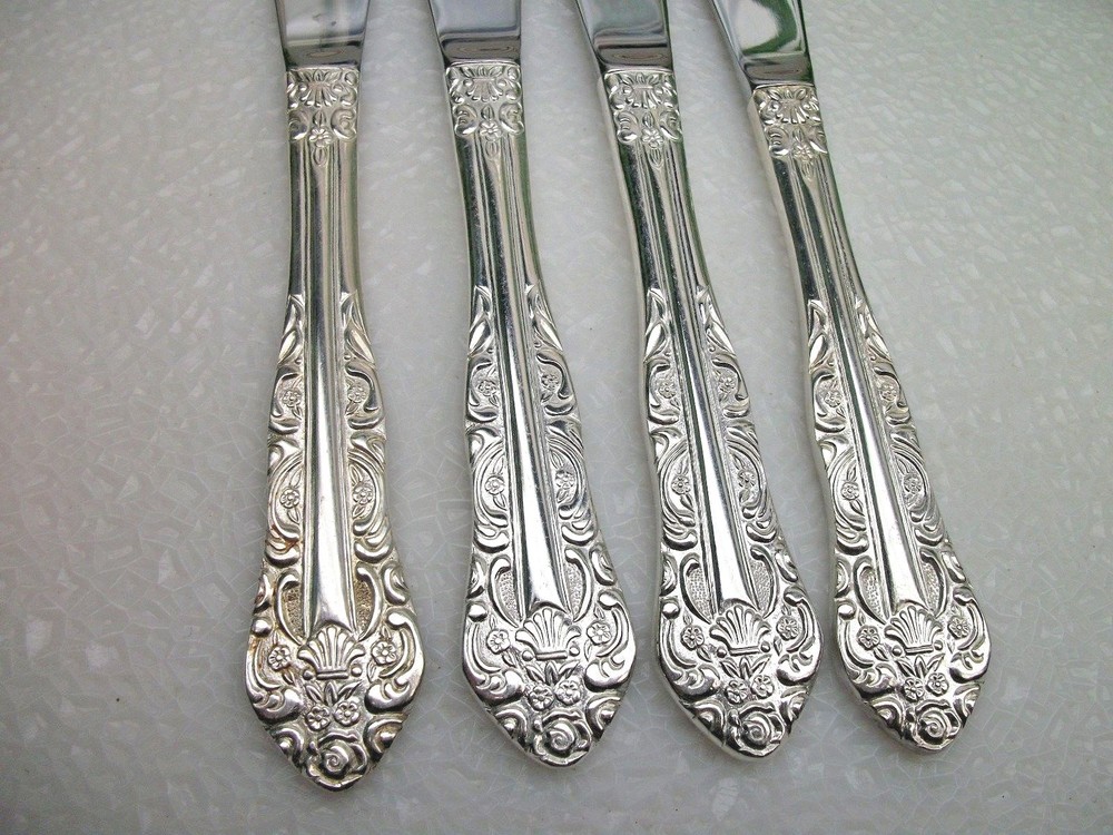 4 Ekco Eterna LILLIANNE Silverplate Flat Handle Dinner Knives