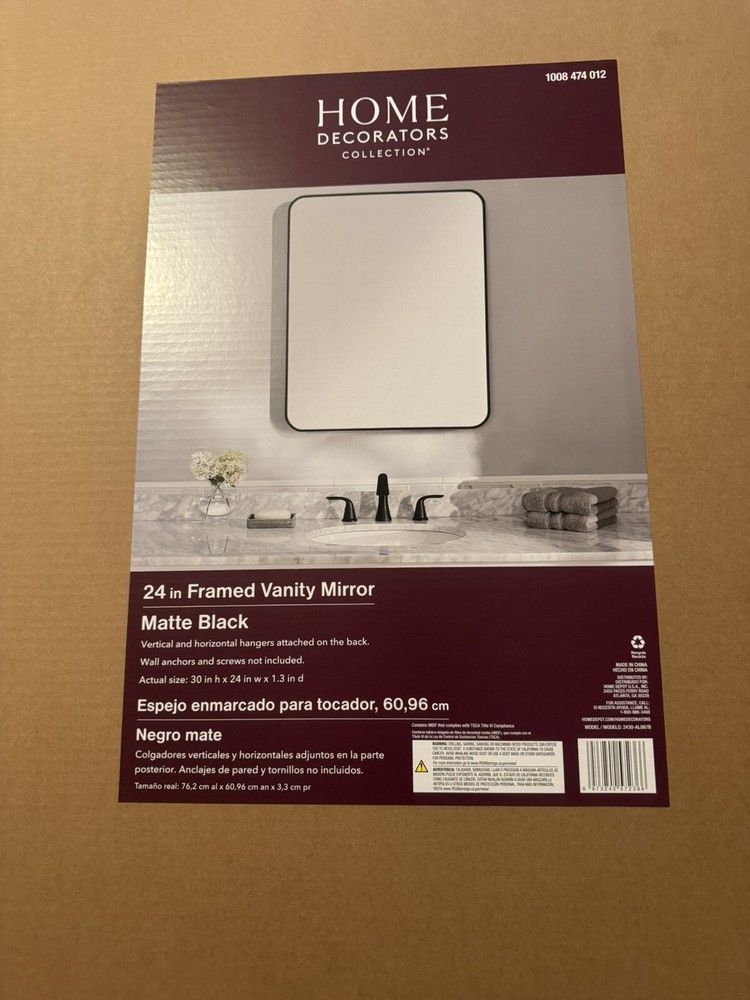 Home Decorator 24 in. W x 30 in. H Rectangular Framed Vanity Mirror Black