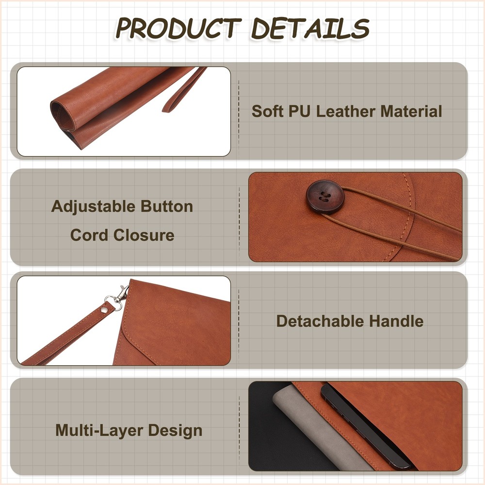 2Pcs PU Leather A4 File Folder, Waterproof Envelope Holder with Handle, Brown