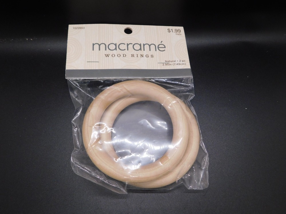 Macrame Wood Rings Natural 2pc 2.95in 2pcs