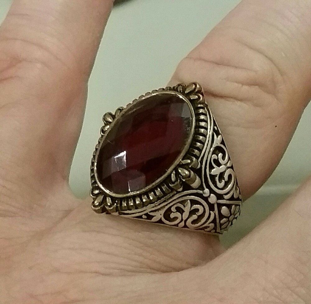 Mens 925 Silver Ring Red Tourmaline Seal Ruby Sterling Man Ring $