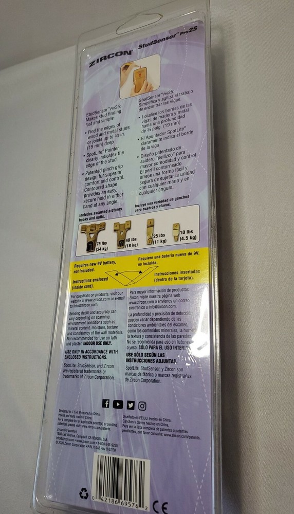 Zircon StudSensor Pro25 Stud Finder With Picture Hanging Kit 69575