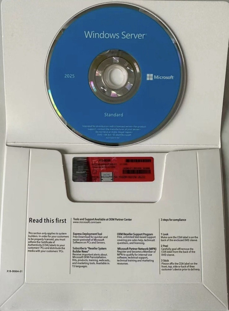Windows Server 2025 Standard 64Bit 24 Core DVD With Key