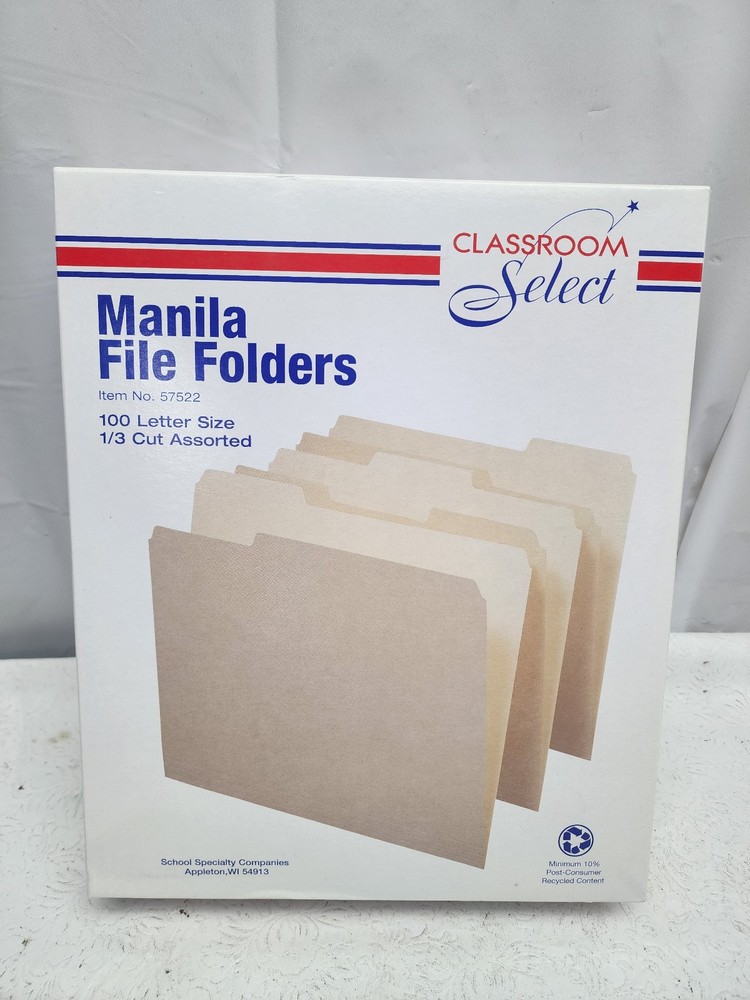 Classroom Select Manila File Folders, 100 Letter Size, 1/3 Cut Assorted