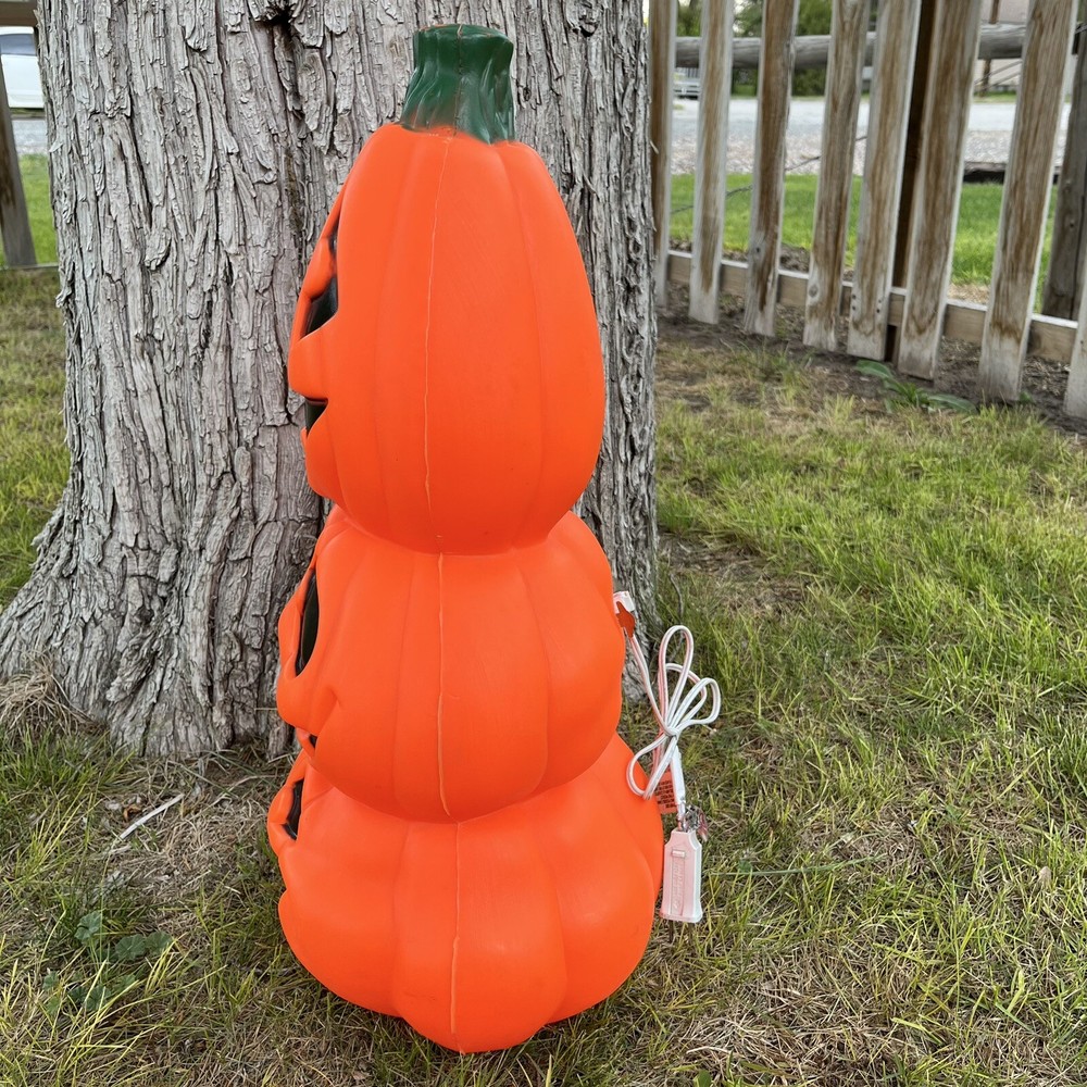 Vtg 22" General Foam Stacked Pumpkin Blow Mold Jack-O-Lantern Stack Lighted