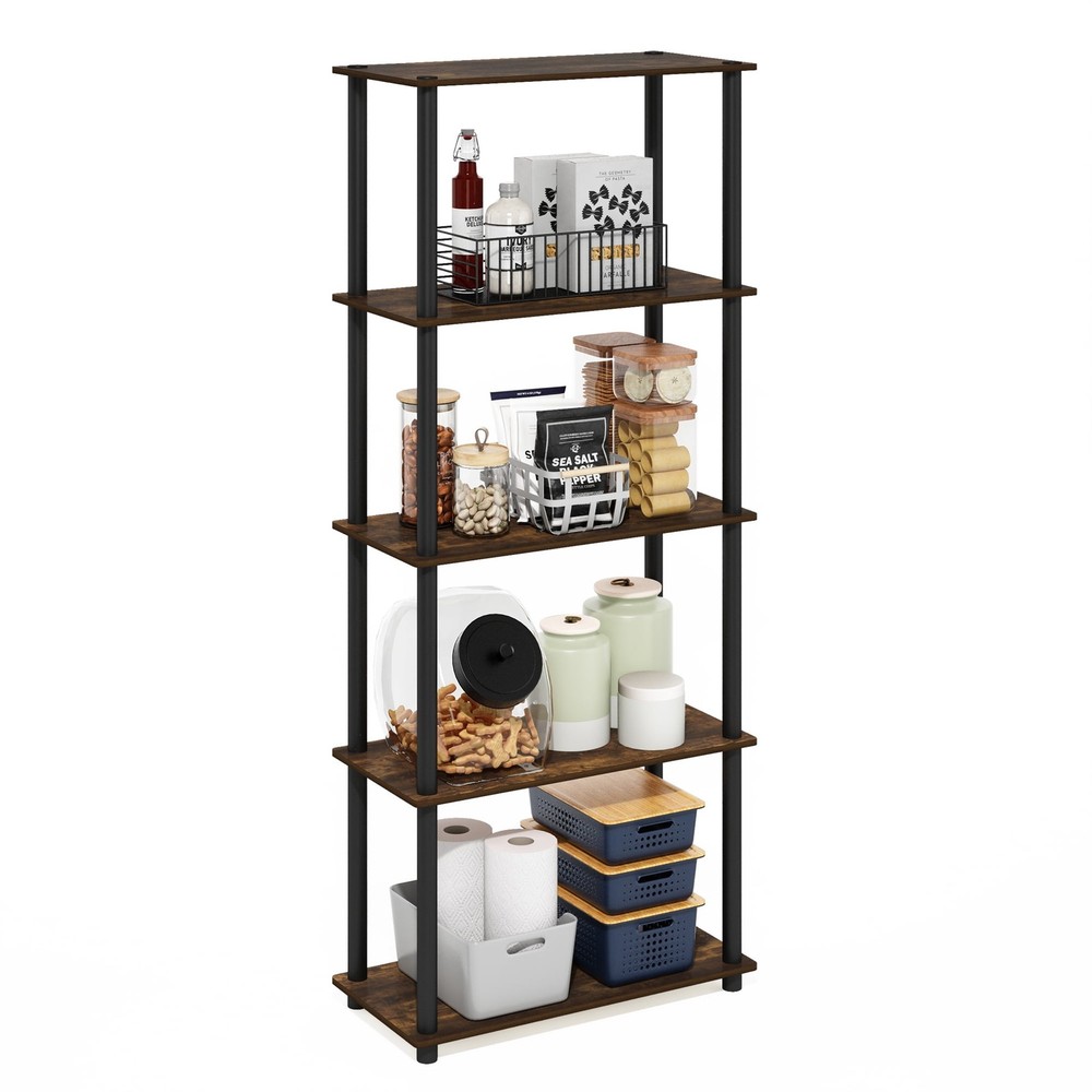 Multipurpose Shelf Display Rack in Amber Pine/Black 5-Tier