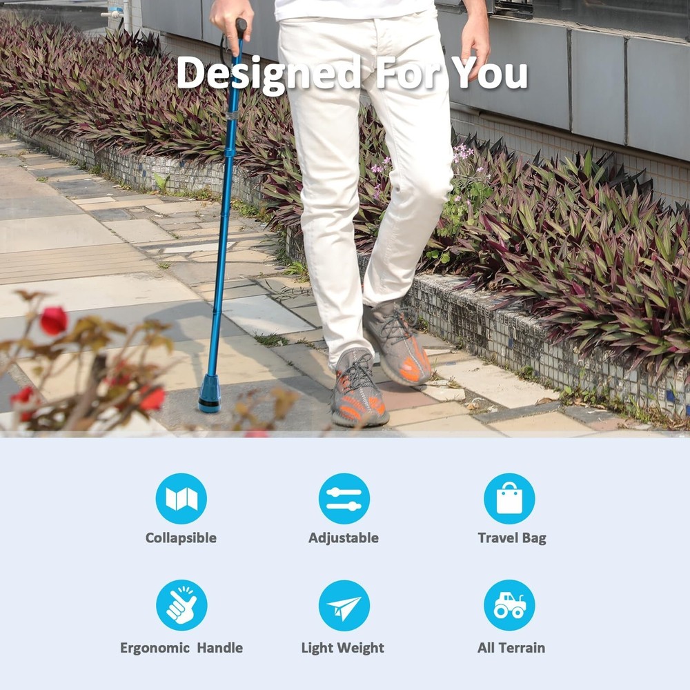 Walking Cane-Foldable,Adjustable,Collapsible,Heavy Duty All Terrain Tip